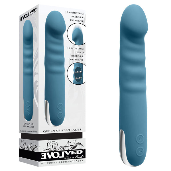 Evolved Queen Of All Trades Blue 22.6 Cm Usb Rechargeable Thrusting & Rotating  Double Ended Dildos
