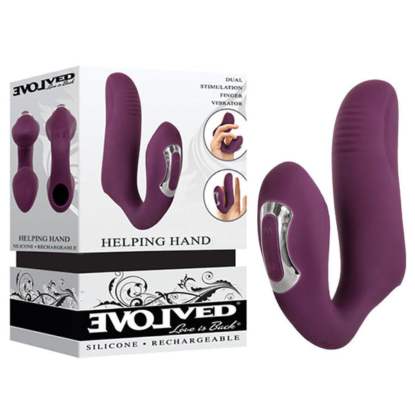 Evolved Helping Hand Purple Usb Rechargeable Dual Finger Stimulator Massagers & Wands