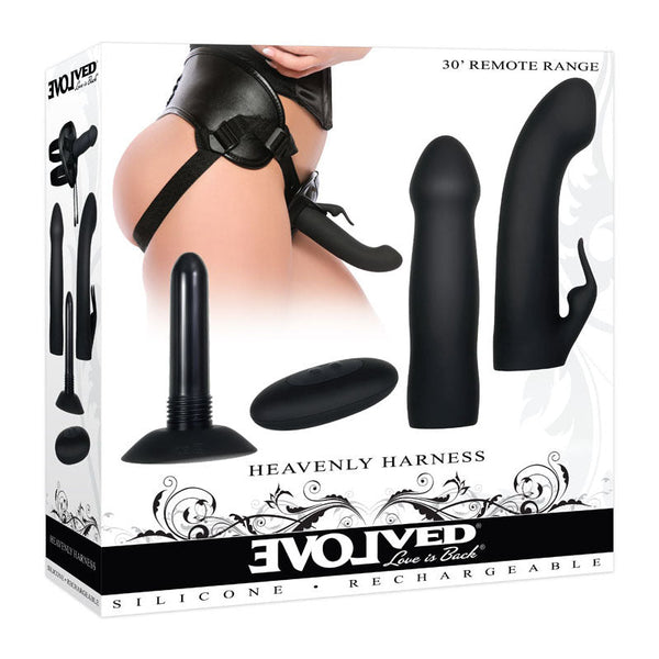 Evolved Heavenly Harness Black Usb Rechargeable Strap On Kit Strap Ons