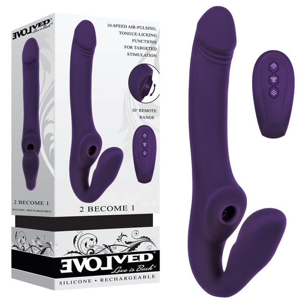Evolved 2 Become 1 Purple 23.5 Cm Usb Rechargeable Strapless On With Remote Strap Ons