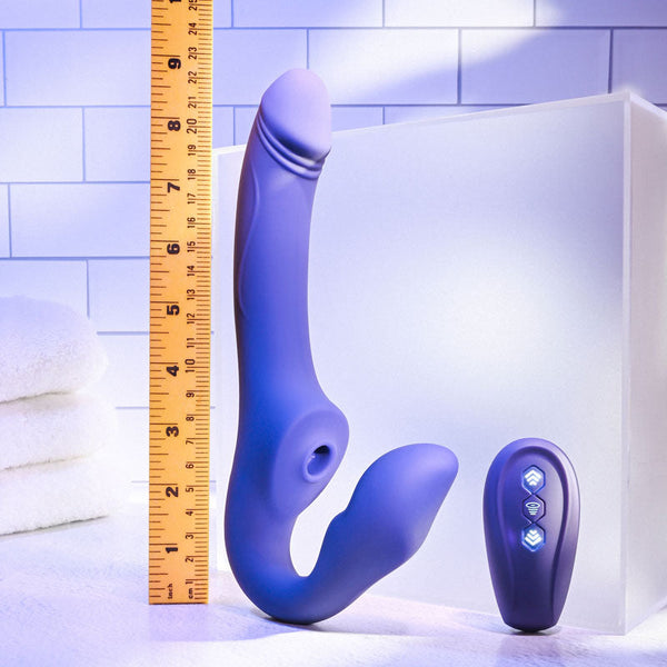 Evolved 2 Become 1 Purple 23.5 Cm Usb Rechargeable Strapless On With Remote Strap Ons