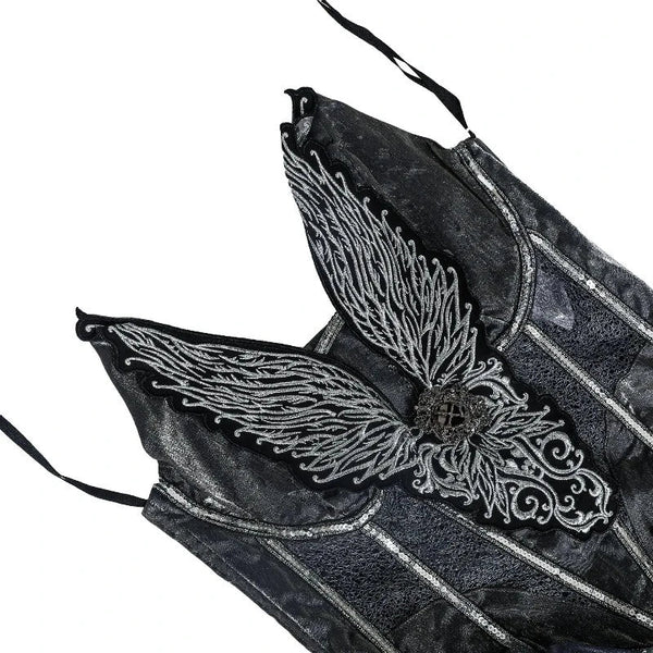 Easter Purim Halloween Dark Fallen Angel Costume Dress Headband Set Wings