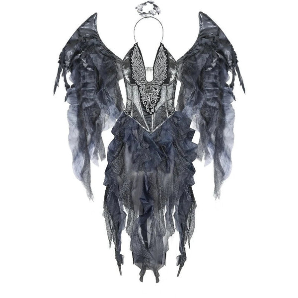 Easter Purim Halloween Dark Fallen Angel Costume Dress Headband Set Wings