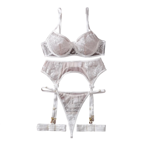 Embroidered  Bra Set With Mesh And Perspective Lingerie Underwear Bras & Bra Sets