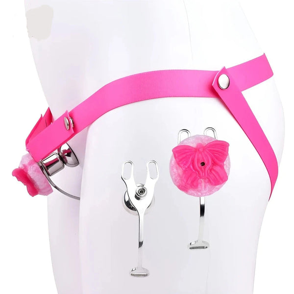 Strap Ons Stainless Steel Chastity Cages Inward Pressure  Lock Silicone Clit  Toy Strap Ons