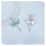 Veile Studios Original Retro Green Dragonfly Diy Pendant Charm For Bracelet Necklace S925 Pure Silver Charms & Charm Bracelets