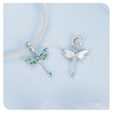 Veile Studios Original Retro Green Dragonfly Diy Pendant Charm For Bracelet Necklace S925 Pure Silver Charms & Charm Bracelets