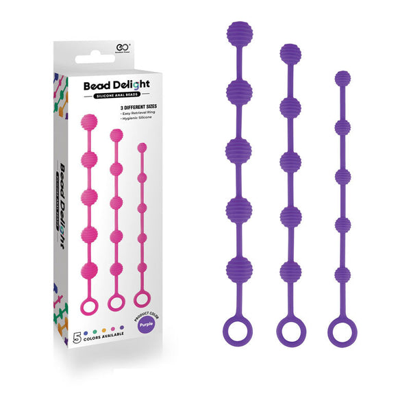 Bead Delight Silicone Anal Beads Purple Set Of 3 Sizes Anal Balls & Beads
