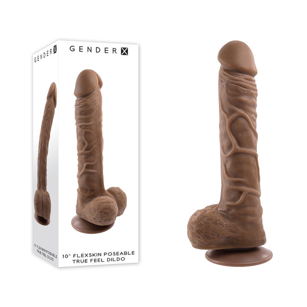 Gender X 10'' Flexskin Poseable True Feel Dark Brown 29.2 Cm Dong Realistic Dildos