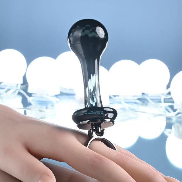 Gender X Blow Pop Black 12.8 Cm Glass Plug With Ring Pull Massagers & Wands