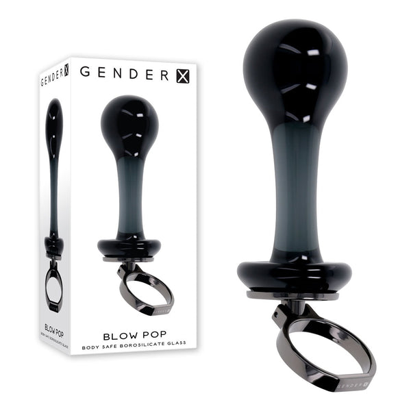 Gender X Blow Pop Black 12.8 Cm Glass Plug With Ring Pull Massagers & Wands