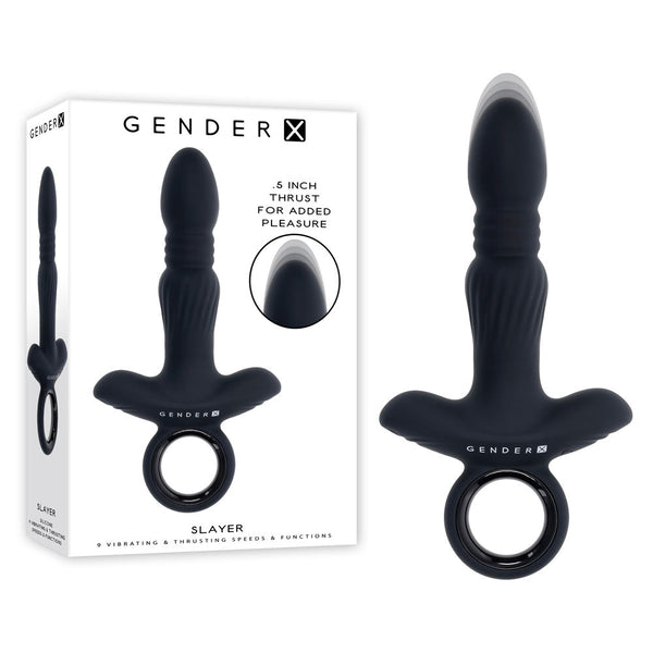 Gender X Slayer Black 20 Cm Usb Rechargeable Thrusting Vibrating Butt Plug Vibrating Butt Plugs