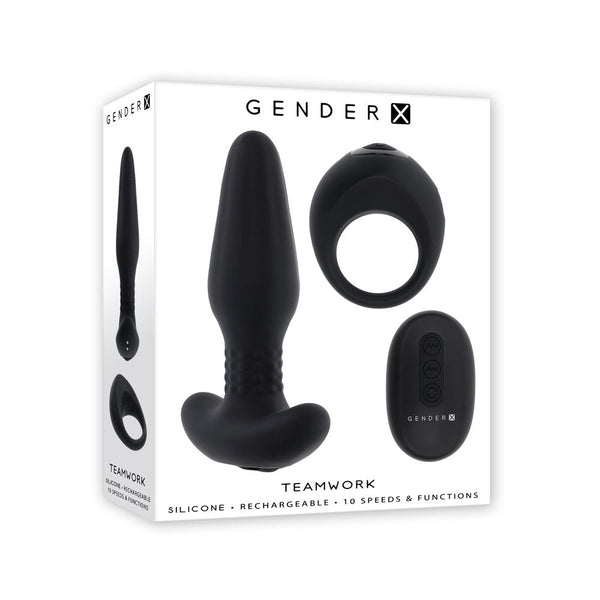 Gender X Teamwork Black Usb Rechargeable Rimming Butt Plug & Vibrating  Ring  Rings