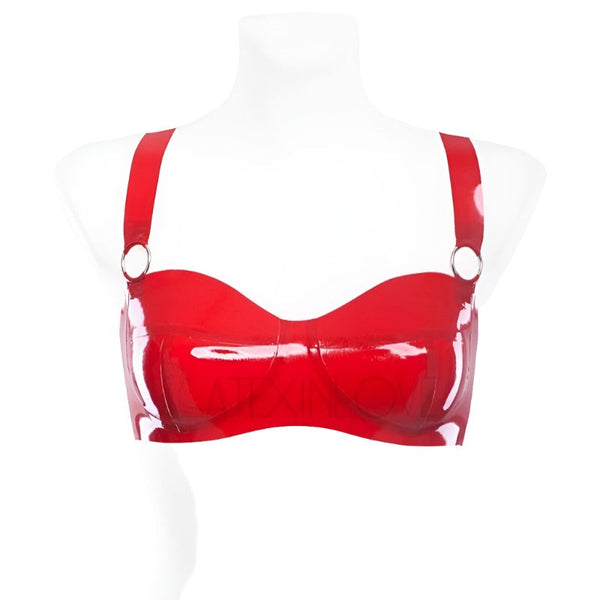Lingerie Women's Red Latex Bra Underwear With Metallic Rings Bras & Bra Sets