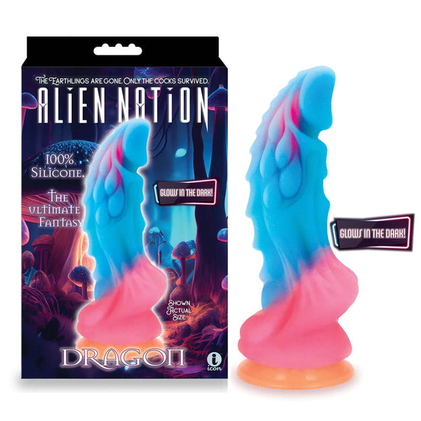 Alien Nation Glow Dragon In Dark Rainbow 22.9 Cm Fantasy Dong Fantasy Dildos
