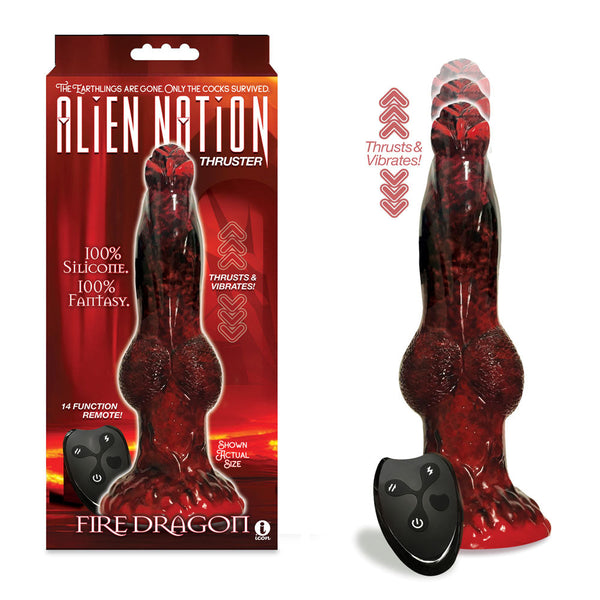 Alien Nation Fire Dragon Red/Black 22.9 Cm Usb Rechargeable Thrusting Fantasy Dong With Remote Fantasy Dildos