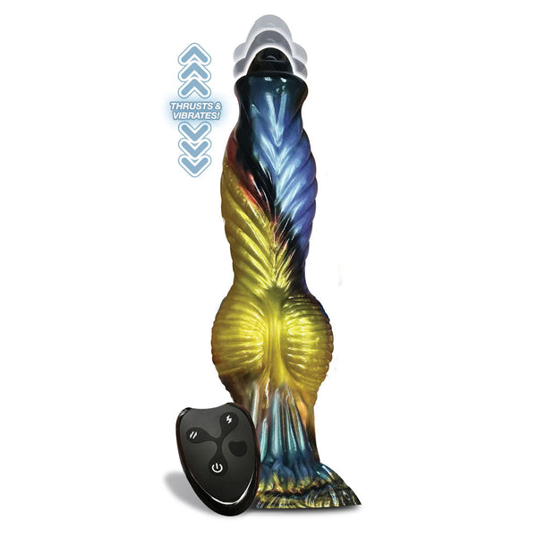 Alien Nation Phoenix Gold/Blue & Black 25.4 Cm Usb Rechargeable Thrusting Fantasy Dong With Remote Fantasy Dildos