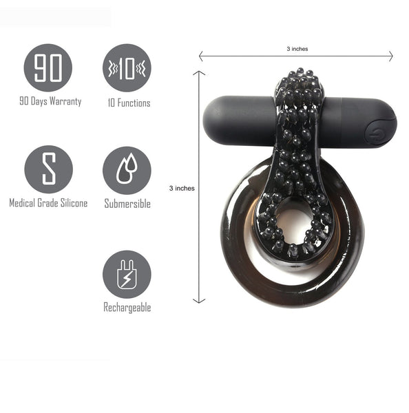 Maia Jagger Black Usb Rechargeable Vibrating  & Ball Ring  Rings