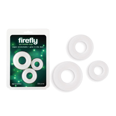 Firefly 3Pc Bubble Rings White Glow In Dark  Set Of Sizes  Rings