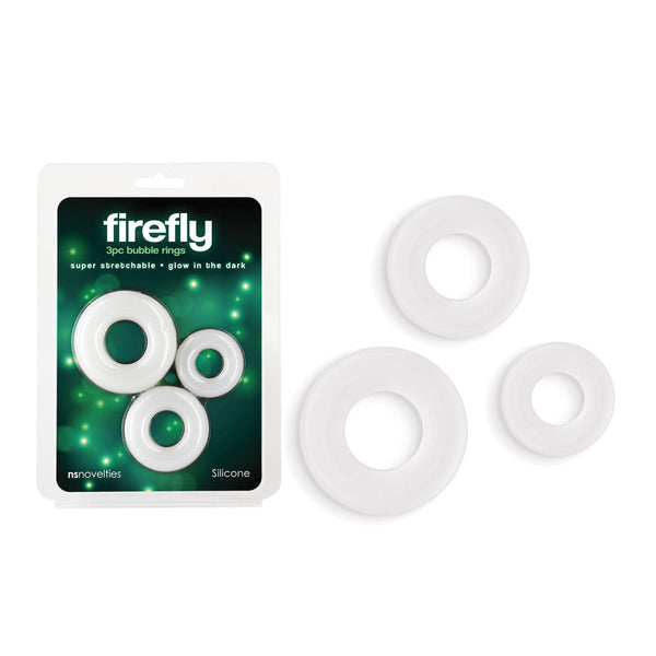 Firefly 3Pc Bubble Rings White Glow In Dark  Set Of Sizes  Rings