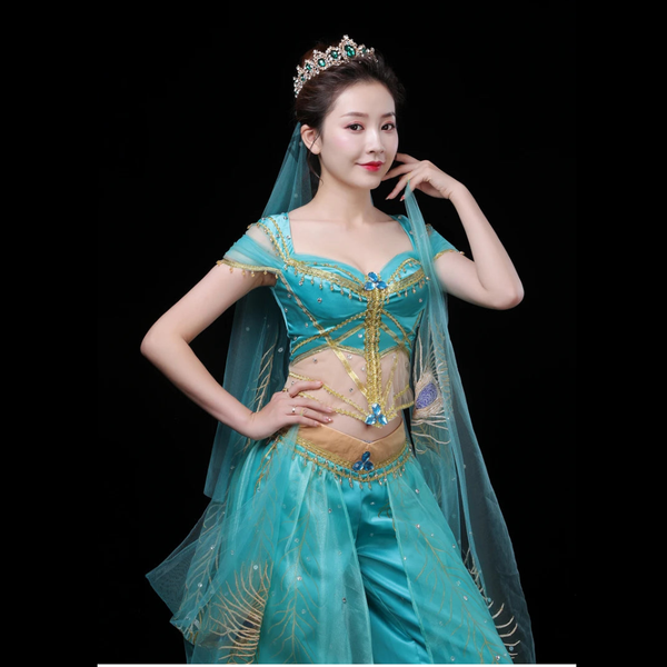 Aladdin Jasmine Princess Embroidery Cosplay Costume For Adult Women Girls Anime Costumes Women