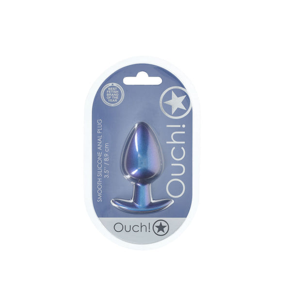 Ouch! Anal Plug Large Metallic Blue 8.9 Cm Butt Non Vibrating Butt Plugs
