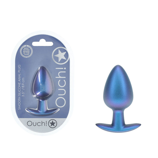 Ouch! Anal Plug Large Metallic Blue 8.9 Cm Butt Non Vibrating Butt Plugs