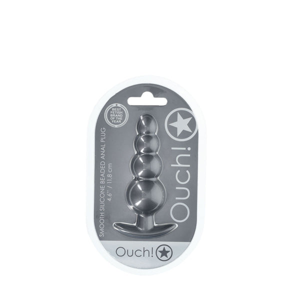 Ouch! Beaded Anal Plug Gun Metal Grey 11.7 Cm Butt Non Vibrating Butt Plugs