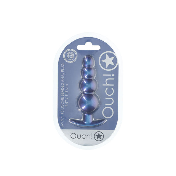Ouch! Beaded Anal Plug Metallic Blue 11.7 Cm Butt Non Vibrating Butt Plugs