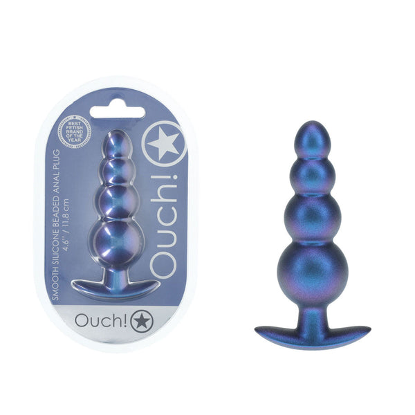 Ouch! Beaded Anal Plug Metallic Blue 11.7 Cm Butt Non Vibrating Butt Plugs