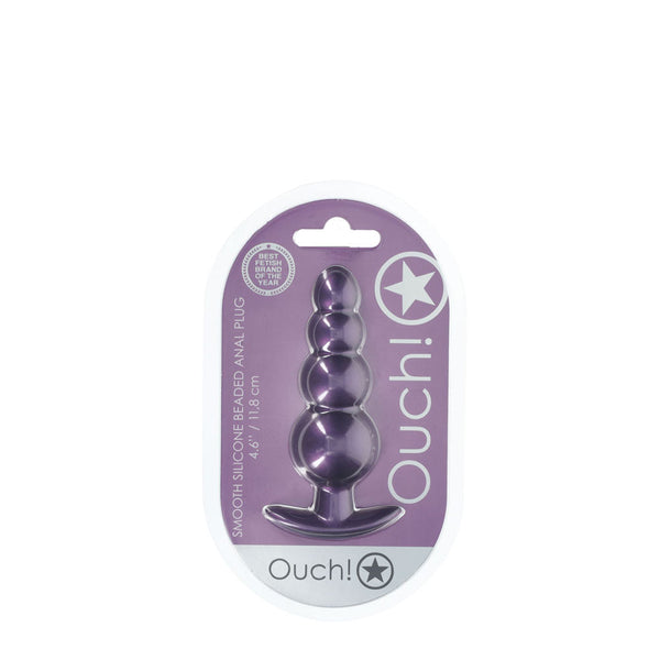 Ouch! Beaded Anal Plug Metallic Purple 11.7 Cm Butt Non Vibrating Butt Plugs