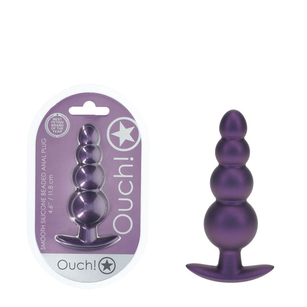 Ouch! Beaded Anal Plug Metallic Purple 11.7 Cm Butt Non Vibrating Butt Plugs