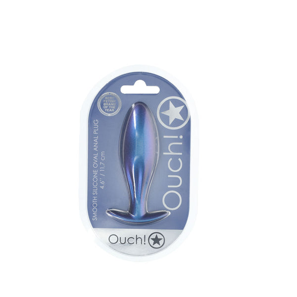 Ouch! Oval Anal Plug Metallic Blue 11.7 Cm Butt Non Vibrating Butt Plugs