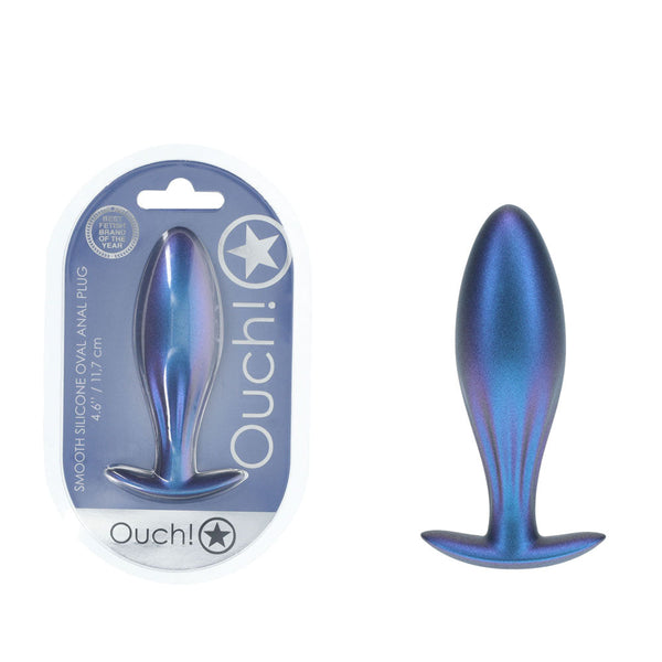 Ouch! Oval Anal Plug Metallic Blue 11.7 Cm Butt Non Vibrating Butt Plugs