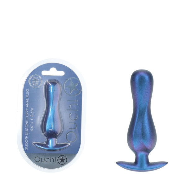 Ouch! Curvy Anal Plug Metallic Blue 11.7 Cm Butt Non Vibrating Butt Plugs