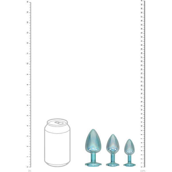 Ouch! Paris Collection Metal Anal Plug Set Blue Metallic Butt Plugs With Gem Bases Of 3 Sizes Non Vibrating Butt Plugs