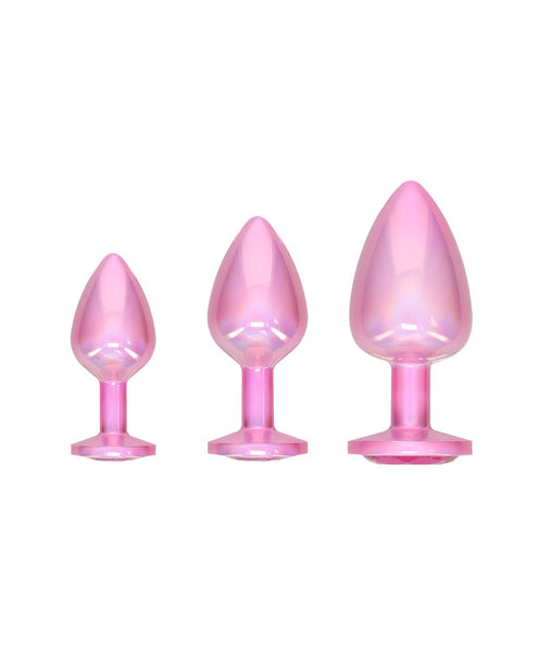 Ouch! Paris Collection Metal Anal Plug Set Pink Metallic Butt Plugs With Gem Bases Of 3 Sizes Non Vibrating Butt Plugs