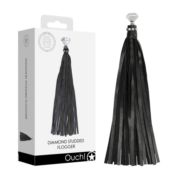Ouch! Diamond Studded Whip Black Floggers
