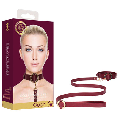 Ouch! Halo Collar With Leash Burgundy Restraint Restraint Kits & Sets