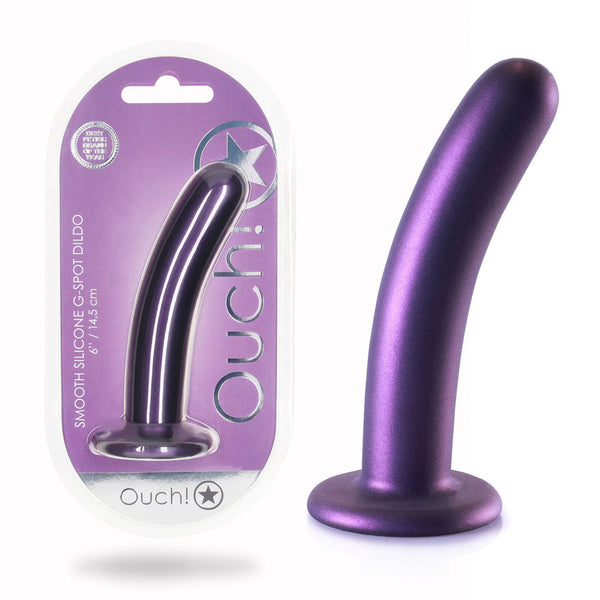 Ouch! Smooth Silicone G Spot Dildo 6'' / 14.5 Cm Metallic Purple Realistic Dildos