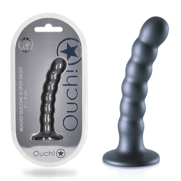 Ouch! Beaded Silicone G Spot Dildo 5'' / 13Cm Gunmetal Realistic Dildos