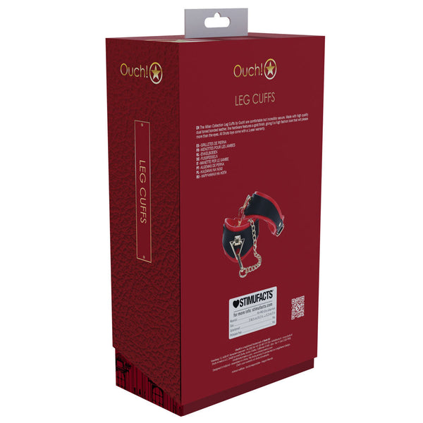 Ouch! Milan Collection Leg Cuffs Black/Red Restraints Restraint Kits & Sets