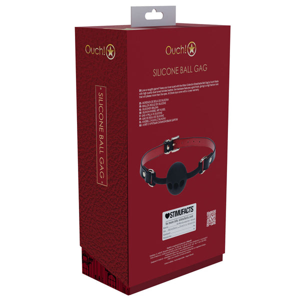 Ouch! Milan Collection Silicone Ball Gag Black/Red Breathable Mouth Restraint Restraint Kits & Sets