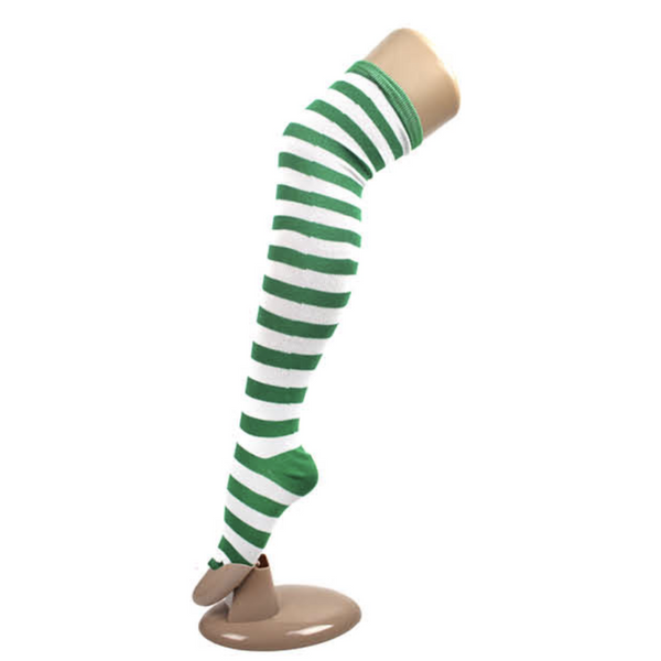 Br Costumes Over The Knee Plain Striped High Thigh Ladies Long Womens Stripey Stocking Dark Green/White Socks