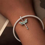 Veile Studios Original Retro Green Dragonfly Diy Pendant Charm For Bracelet Necklace S925 Pure Silver Charms & Charm Bracelets