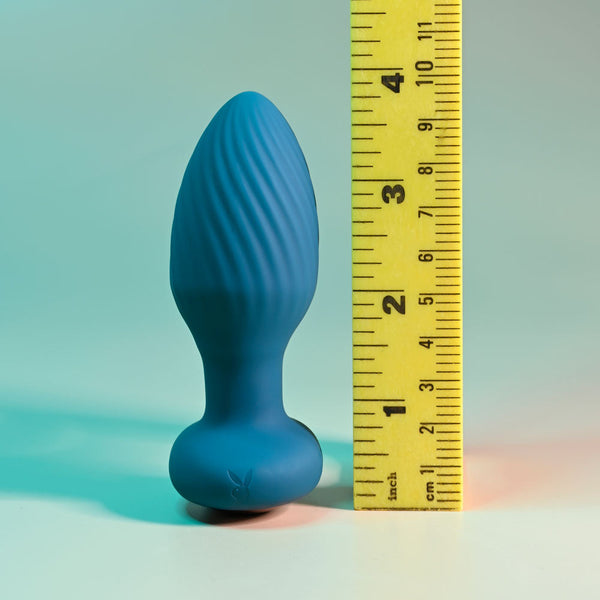 Playboy Pleasure Spinning Tail Teaser Blue 9.7 Cm Usb Rechargeable Vibrating & Rotating Butt Plug With Wireless Remote Vibrating Butt Plugs
