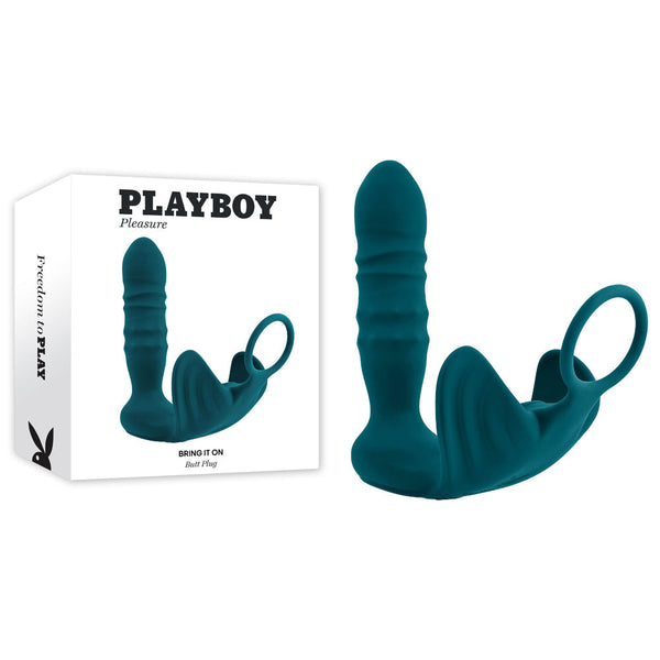 Playboy Pleasure Bring It On Teal Usb Rechargeable Thrusting Anal Plug With  Ring  Rings