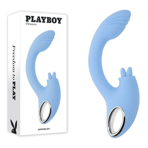 Playboy Pleasure Sapphire Sky Blue 21.6 Cm Usb Rechargeable  With Double Tongue Stimulator Wireless s