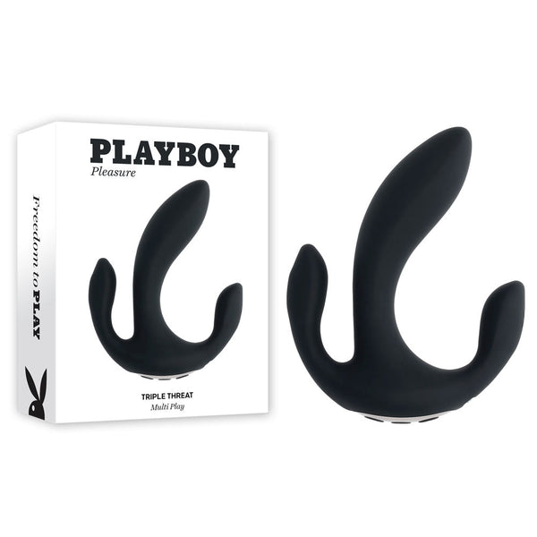 Playboy Pleasure Triple Threat Black Usb Rechargeable Probe  Wireless s