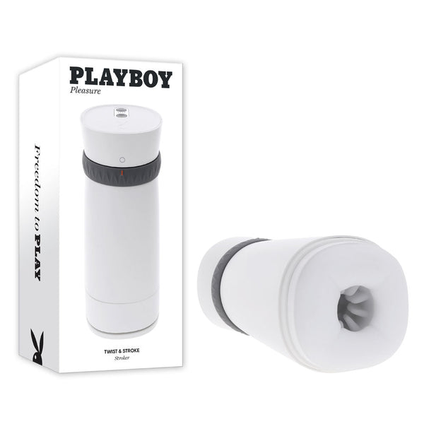 Playboy Pleasure Twist & Stroke White Usb Rechargeable Heating Stroker With Uv Cleaning Masturbators